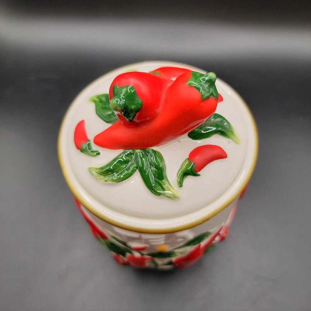 3 Pc Red Chili Pepper Canister Set Coffee,tea & Sugar
